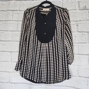Tory Burch Womens Black Cream Polka Dot Silk Chiffon Tunic Blouse Size Small